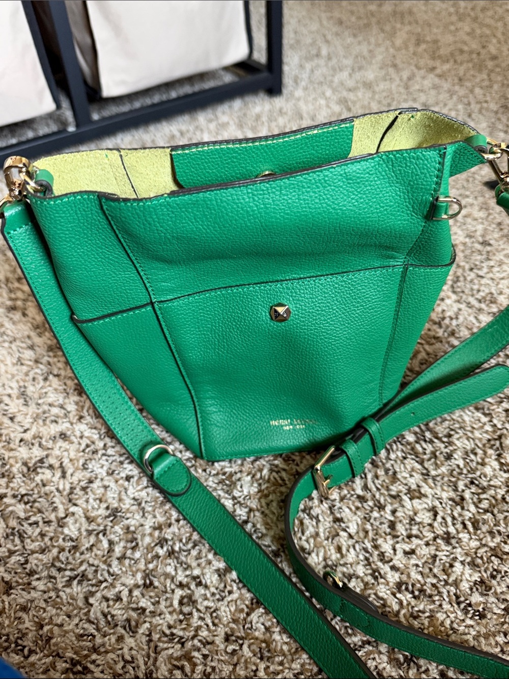 Henri Bendel Emerald Green Pebbled Leather Crossbody Bag
